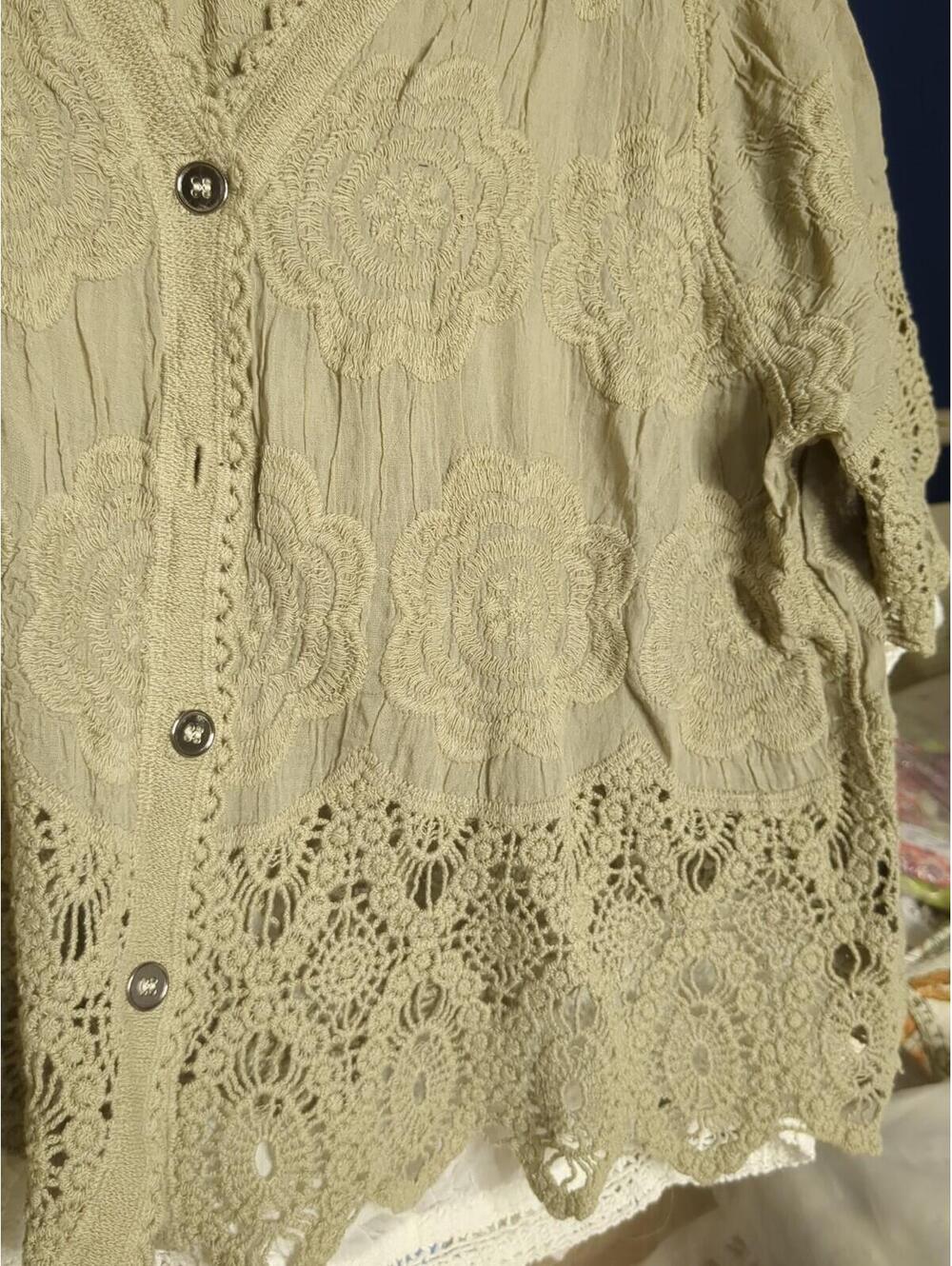 POL Open Front Crochet Heart Button Front Pattern Crochet Cardigan One Size - Picture 5 of 5